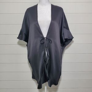 Victoria's Secret Black Satin Flutter Sleeve Kimono Robe. Size: One Size